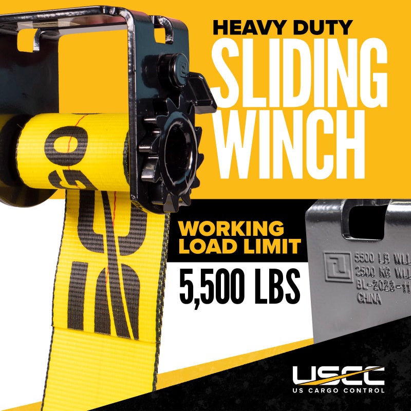 US Cargo Control Standard Sliding Winch for Double L Tracks, 4 Inch Winch Holds Up to 20 Feet of Webbing, Slides to Any Position for Winch Control, 5,500 LBS Working Load Limit - Image 3